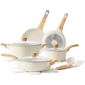 14-Piece Ceramic Non Stick Induction Cookware Set, Non Toxic Healthy Non Stick Kitchen Cooking Pots and Frying Pans Set, PFAS PTFE PFOA PFOS Free, Ceramic White