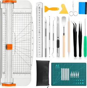PCS Craft Weeding Tools for Vinyl Kit,Utility Knife Set with Inch Paper Cutter Trimmer for Scrapbing,Silhouettes,Cameos,DIY Art Crafting,Cutting,Splicing,Cardstock
