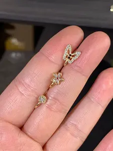 3-Piece Minimalist Vintage Style Fake Nose Rings Set, Floral Butterfly Hollow U-Shaped No Piercing Nose Clip, Copper Zirconia Jewelry