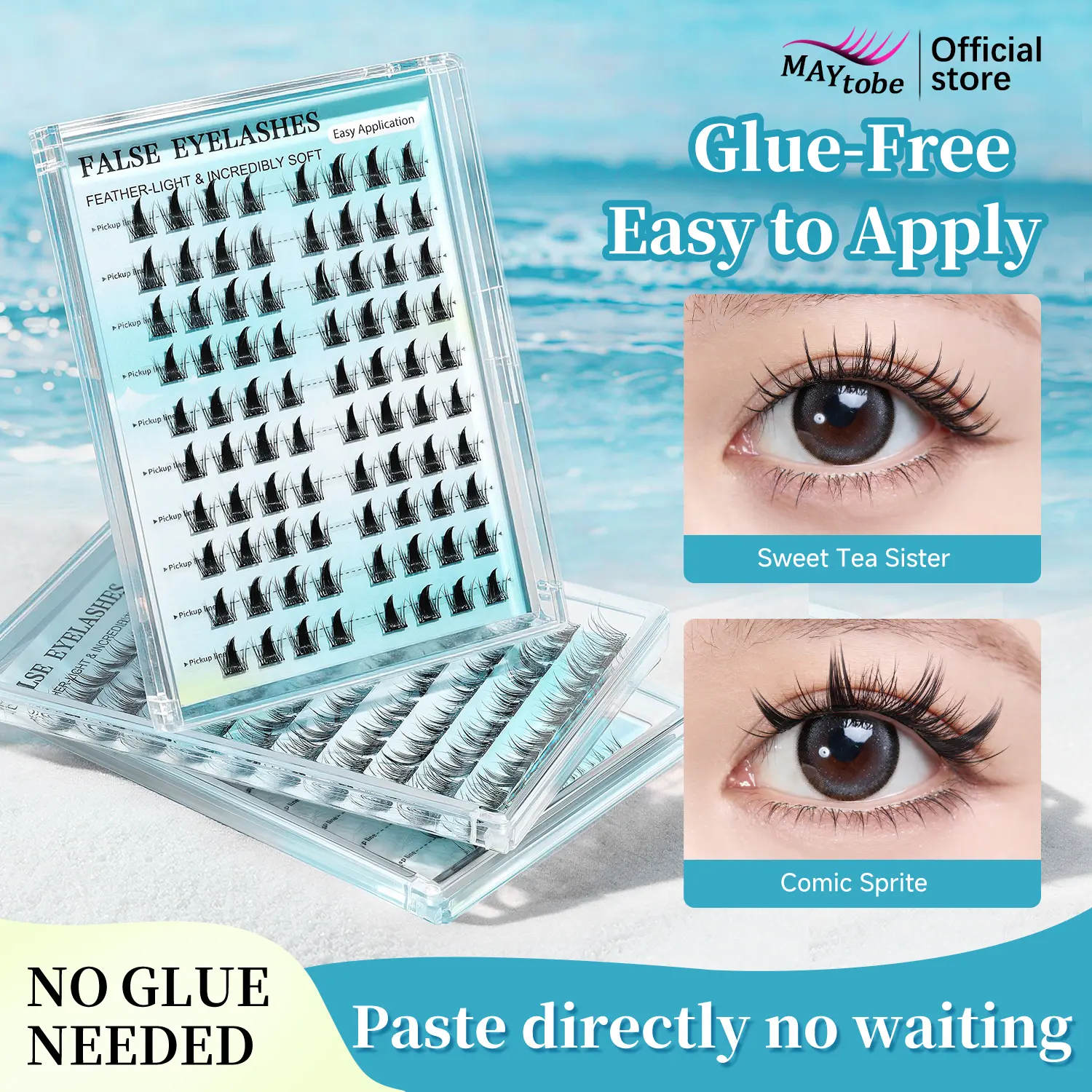 MAYtobe Self-Adhesive No Glue Needed, Easy Apply 3D Wispy Eyelashes, C-Curl Lash Clusters80/100Pcs With Tweezers
