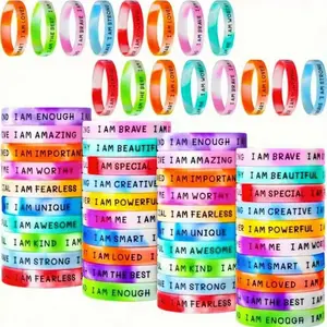 20 Positive Quotes Silicone Wristbands, 10 Styles, Fun Motivational Bands, Party Gifts, Rainbow Colors, Ideal for Daily Wear, Sports, Office, School