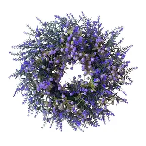 1pc Artificial Plant Wreath Decoration, Lavender Starry Sky Wreath, UV-Resistant Eco-Friendly Material, Wall Door Hanging for Hotel Restaurant