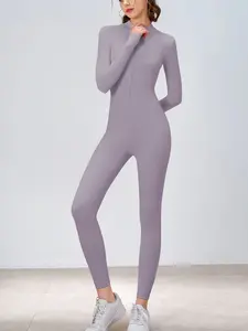Europe and America cross border zipper nude feel long sleeve yoga jumpsuit strength fitness exercise one-piece bodysuit jumpsuit Workout Jumpsuits
