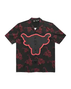 The Rock WWE Hawaiian Shirt Men Women Brahma Bull Logo Red Neon Print Dwayne Johnson Fan Aloha Beach Casual Loose Cool Summer Fall Spring Streetwear Wrestling Idol Fan Gift Top