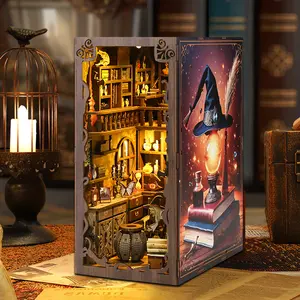 Magic Night Alley 3D Book Nook , 1 Box DIY Wooden Bookshelf Insert DIY Miniature Kit, Bookend Stand with LED Light, Desktop Ornament for Home Office Decor, Artificial Craft, Handmade Gifts, DIY Woodwork