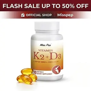 MissPep Vitamin D3-K2 Blended Dietary Supplement - 5000IU D3, 100mcg K2 MK-7, Supports Bone, Teeth & Muscle Health