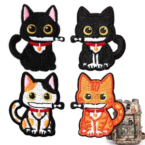 4 Counts Cat Patches for Backpacks, Cat with Knife Meme Patch with Locked Pin, Funny Embroidered Appliques for Jackets, Dog Harnesses, Army Vests, Hats, Bags, Stylish Embroidery