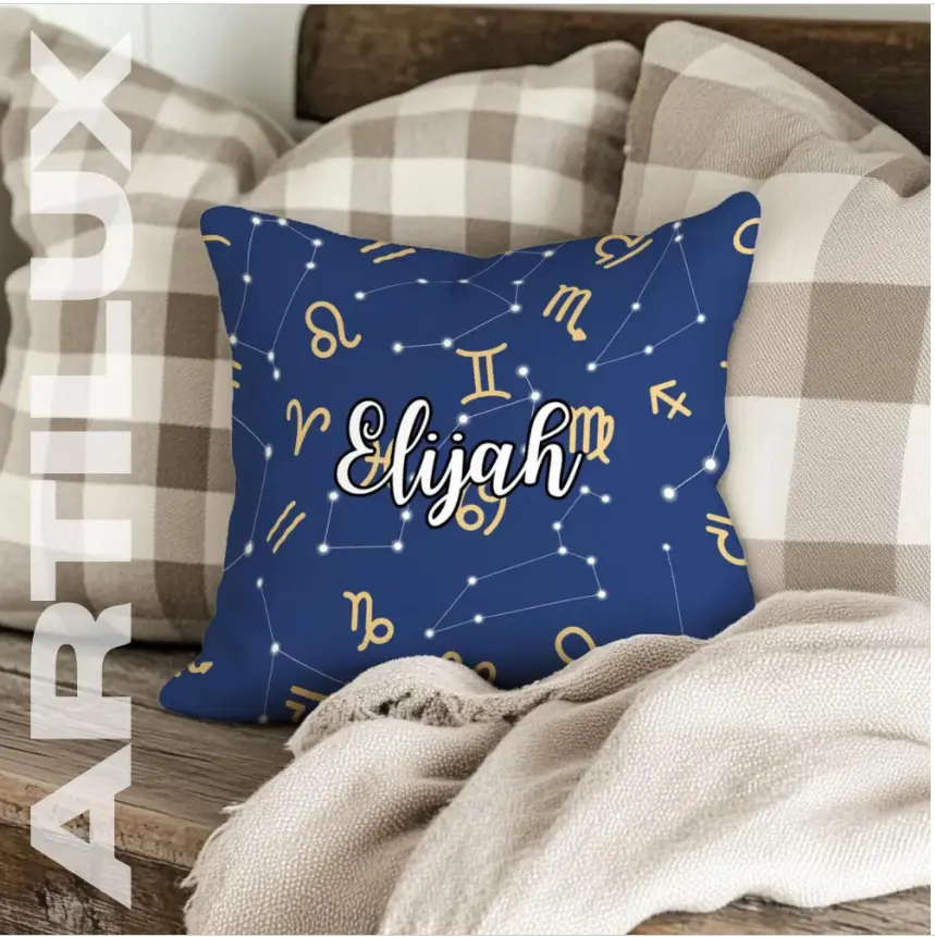 Personalized Name Throw Pillow, Customize with Names Housewarming Gift, Custom Cushion, Celestial Themed Pillow Gift for Him