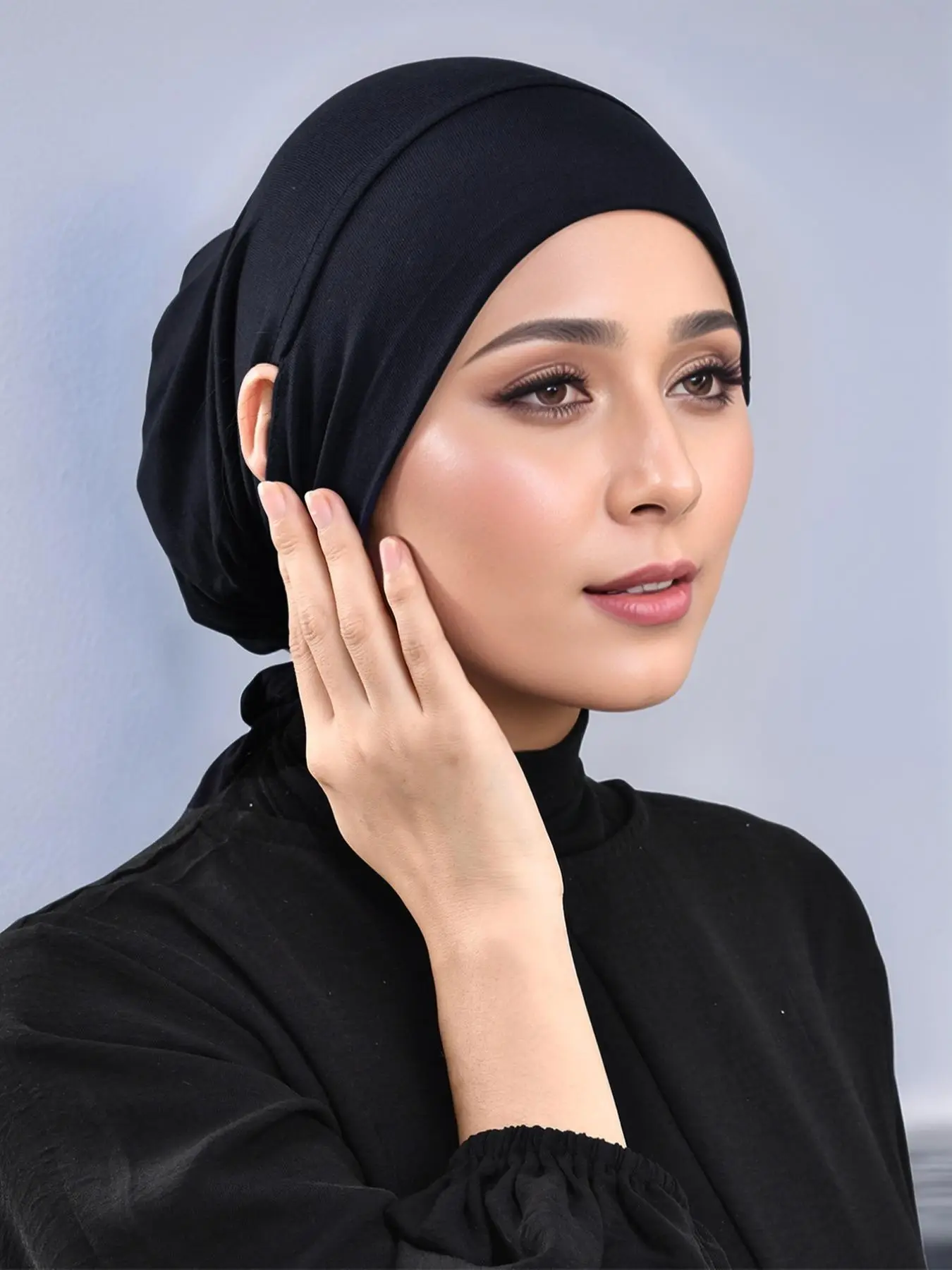 Women's Solid Color Instant Hijab, Modesty Casual Breathable Hijab with Ear Hole, Fashionable Muslim Clothing for Daily Wear
