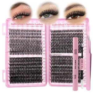 640 Pcs DIY False Eyelashes Set, 30D+40D+50D, 9-16mm Clustered Eyelash Clusters, Natural Look, 8 Different Lengths, Includes Glue & Tweezers, Perfect for Eye Makeup