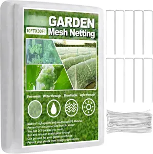 10x30FT Garden Mesh Netting, Fine  Covers with 30 count  Ties & 10 count Garden Nails, Garden Bed Netting Cover for  Vegetables Garden Row Greenhouse Patio Barrier Net