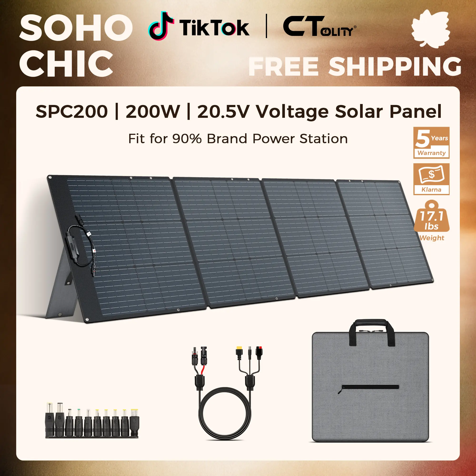 CTOLITY 200W Portable Foldable Solar Panel for Camping, Outdoor Power Stations & Device Charging, ETFE 22% Efficient 20.5V Output with MC4, USB-C & QC3.0 Ports, Waterproof, Dustproof, Off-Grid Ready