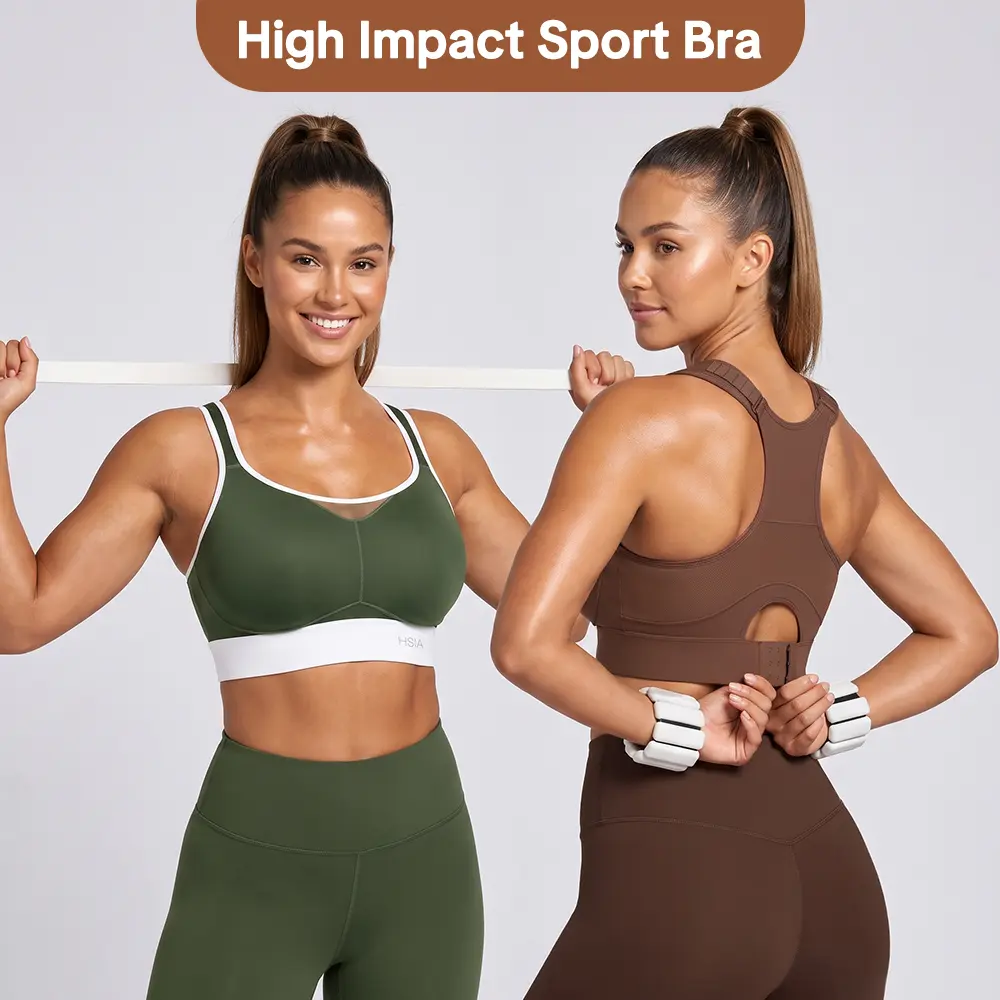 HSIA FlexCore Plus Size High Impact Wireless Fixed Molded Cups Full Coverage High Support Sports Bras for Women Racerback Workout Bra Breathable Advanced Moisture Wicking Fabric Mesh Back Bra Adjustable Padded Straps Gym Running Bra For Big Bust Women
