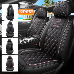 neck support Premium PU Leather Car Seat Covers 2PCS with Crown Embroidery Soft Comfortable for Front Double Seats Driver Passenger Fully Wrapped Scratch Resistant Wear Resistant All Seasons