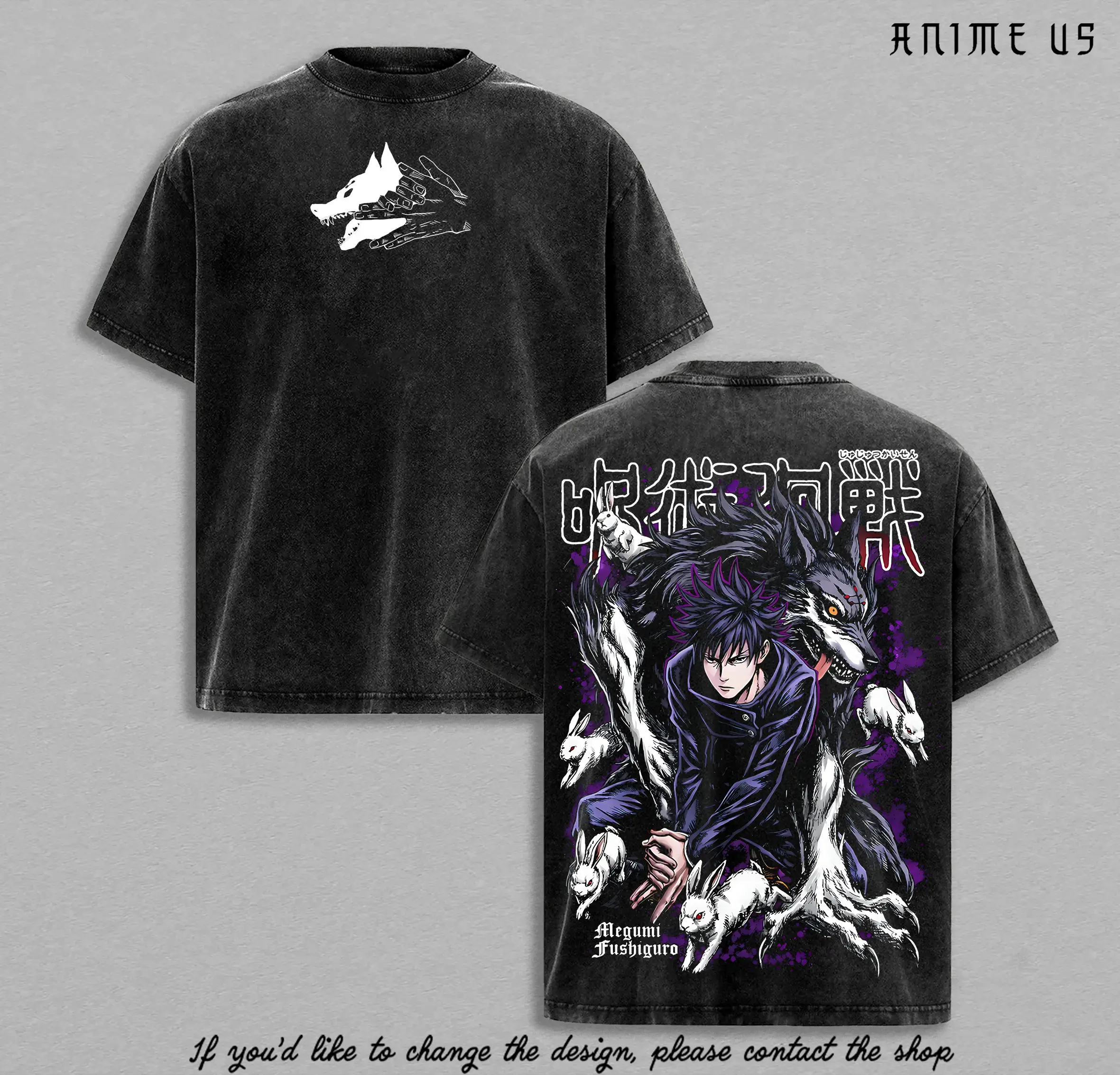 Megumi Fushiguro Anime T-Shirt, Jujutsu Kaisen Divine Dogs Curse Technique Shirt, Oversized Vintage Washed Graphic Tee, Soft Cotton Unisex Streetwear,clothes for back to school,first day of school outfits