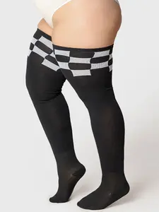Thunda Thighs - Tubbies - Checkered Collection Plus Size Thigh High Socks - Women's Lightweight Cotton Blend Stretch