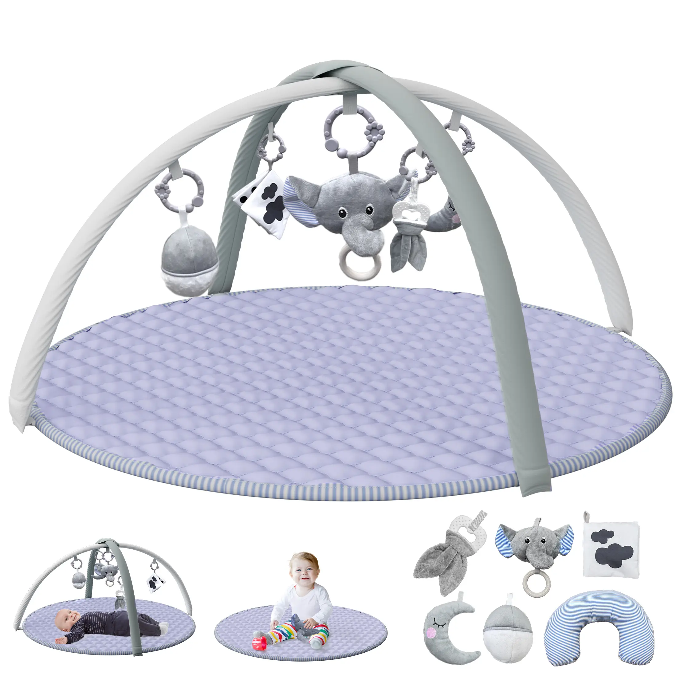 BabyBond Baby Play Gym Mat, Tummy Time Mat with 5 Detachable Sensory Toys & U-Shaped Pillow | Infant Motor Skill Development, Easy Install & Clean Activity Mat for 0-24 Months, Lavender Purple