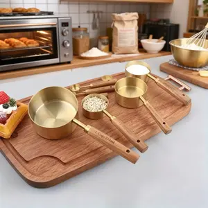 8 Piece Stainless Steel Measuring Spoon Set with Wood Handle, Baking Tools, Spice Spoons, Powder Spoons, Coffee Scoops, Utensils