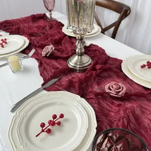 One Piece Soft Pleated Gauze Table Runner 35.43in*118.11in Durable and Easy To Clean Romantic Wedding Decoration Birthday Party Decoration Shower Decoration Four Seasons