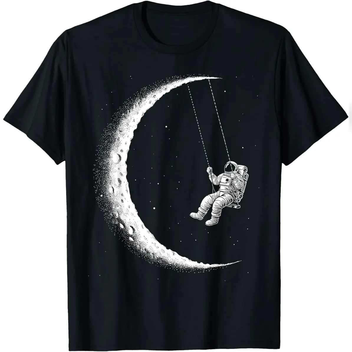 Astronaut Moon Swing Stars Outer Space Men Galaxy Astronomy T-Shirt Everyday Cotton T-Shirt