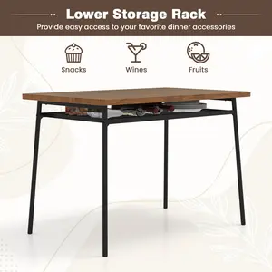 COSTWAY - 5-Piece Table Set for 4 with Metal Frame and Storage Rack-Brown
