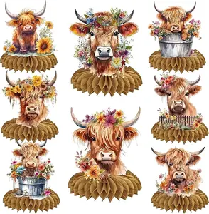 Highland Cow Honeycomb Centerpieces 11pcs Highland Cow Party Decorations Highland Cow Table Decorations for Western Highland Cow Birthday Party Decorations Cow Baby Shower Supplies