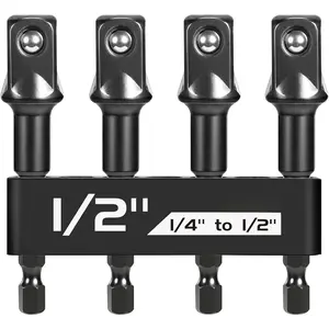 1/2  Socket Adapter, 4 Pack 1/4 to 1/2 Inch Drill Socket Adapter for  Driver/Wrench, Automotive DIY, Extension Socket Bits, Handle Nut Driver and Drills