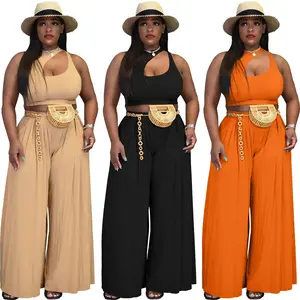 "The Londyn " Casual Cotton 2 Piece Women Mock Neck Crop Top and Wide Leg Pants Set