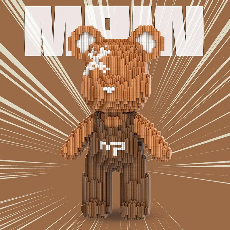 Mpin Bear Creative Building Block Model,32cm High, Overalls Bear Series,Unisex Bricks & Parts, Adult and Kids Toy, Home Decoration, Gift Recommendation