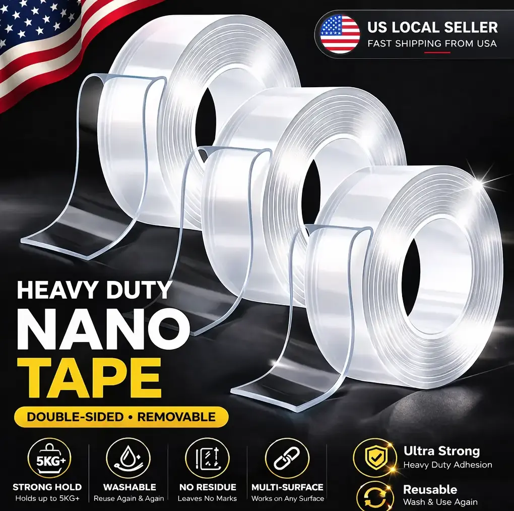 The Day 2026 Upgrade 10.5ft Long Heavy-Duty Transparent Nano Self-Adhesive Double-Sided Invisible Mounting Tape, Renter-Safe Multi-Surface Stretchable Residue-Free Washable for Home Decor, Dorm Room Inspo, Marble Household Items