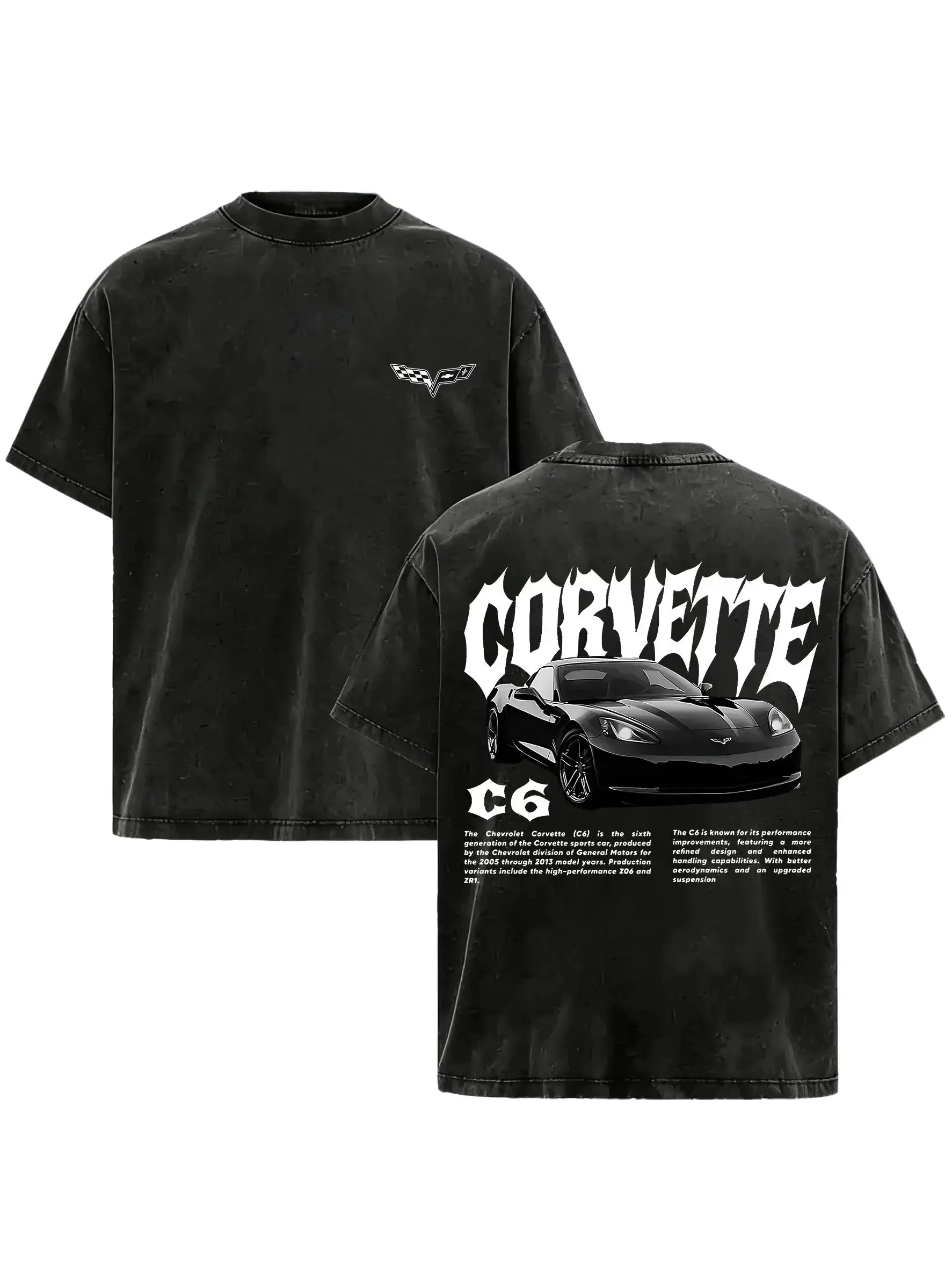 Vintage Washed Corvette C6 Graphic T-Shirt Racing Car Tee 100% Cotton Retro Sports Apparel Men Unisex Retro Streetwear Gift Y2K Car Guy Top Trendy Graphic Shirt Automotive Clothing Classic Muscle Car Tee Cool Casual Outfits Aesthetic Clothes Faded Tee Fit