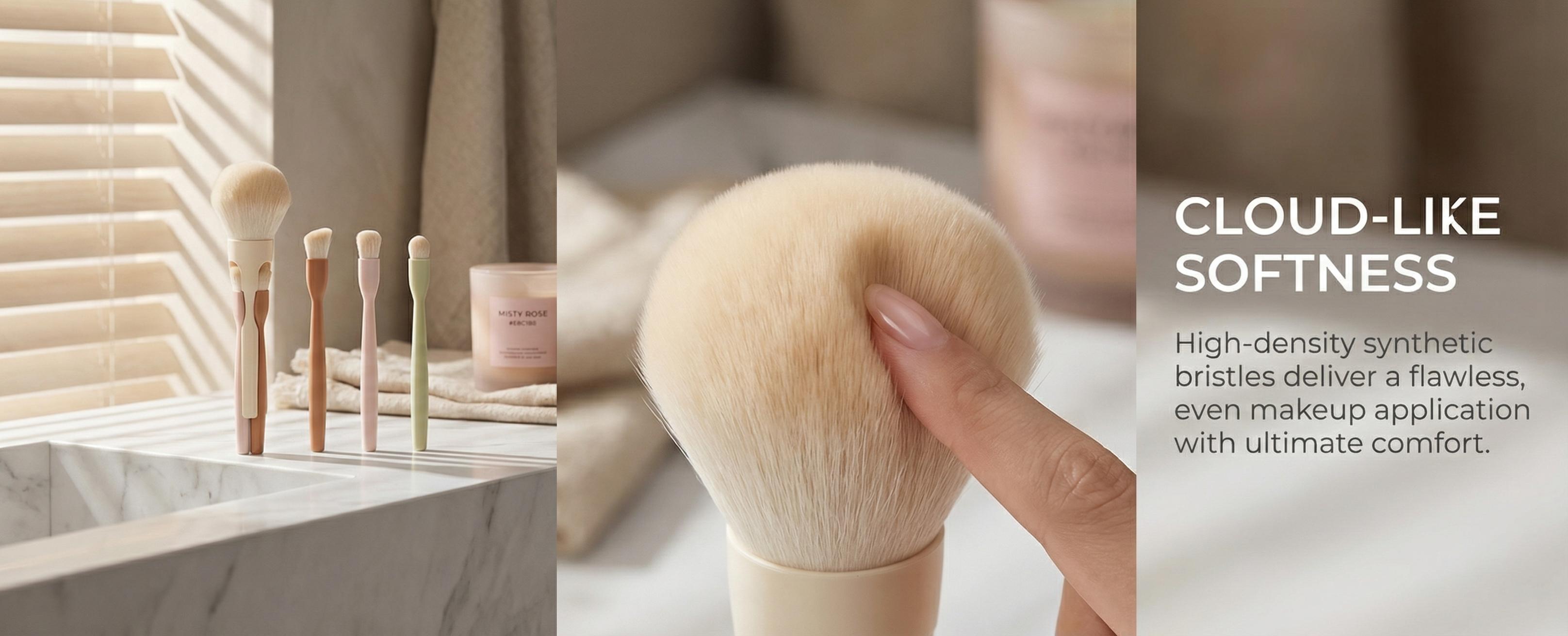 4-in-1 Magnetic Travel Makeup Brush Set – Ultra Soft Synthetic Bristles for Flawless Powder & Cream Application – Compact Portable Beauty Tool for On-the-Go makeup brushes set