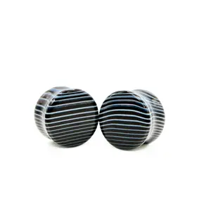 Black Line Agate Double Flare Plugs Pair - Black and White Gauges
