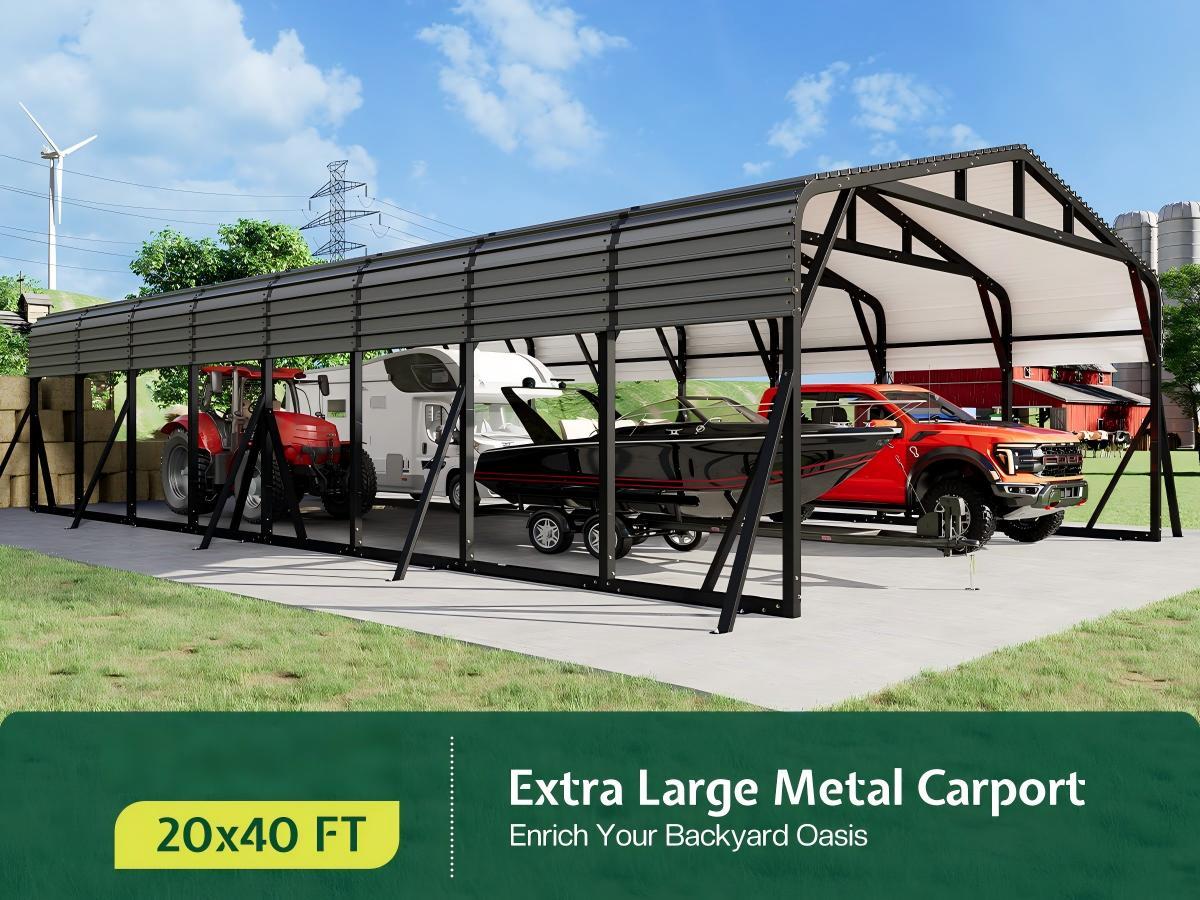VanAcc 20x30 FT/20x40 FT Heavy Duty Metal Carport, All-Weather Steel Car Shelter with Galvanized Roof, Reinforced Frame and Enhanced Base for Outdoor Garage or Parking VanAcc 20x30 FT/20x40 FT Heavy Duty Metal Carport, All-Weather Steel Car Shelter with Galvanized Roof, Reinforced Frame and Enhanced Base for Outdoor Garage or Parking