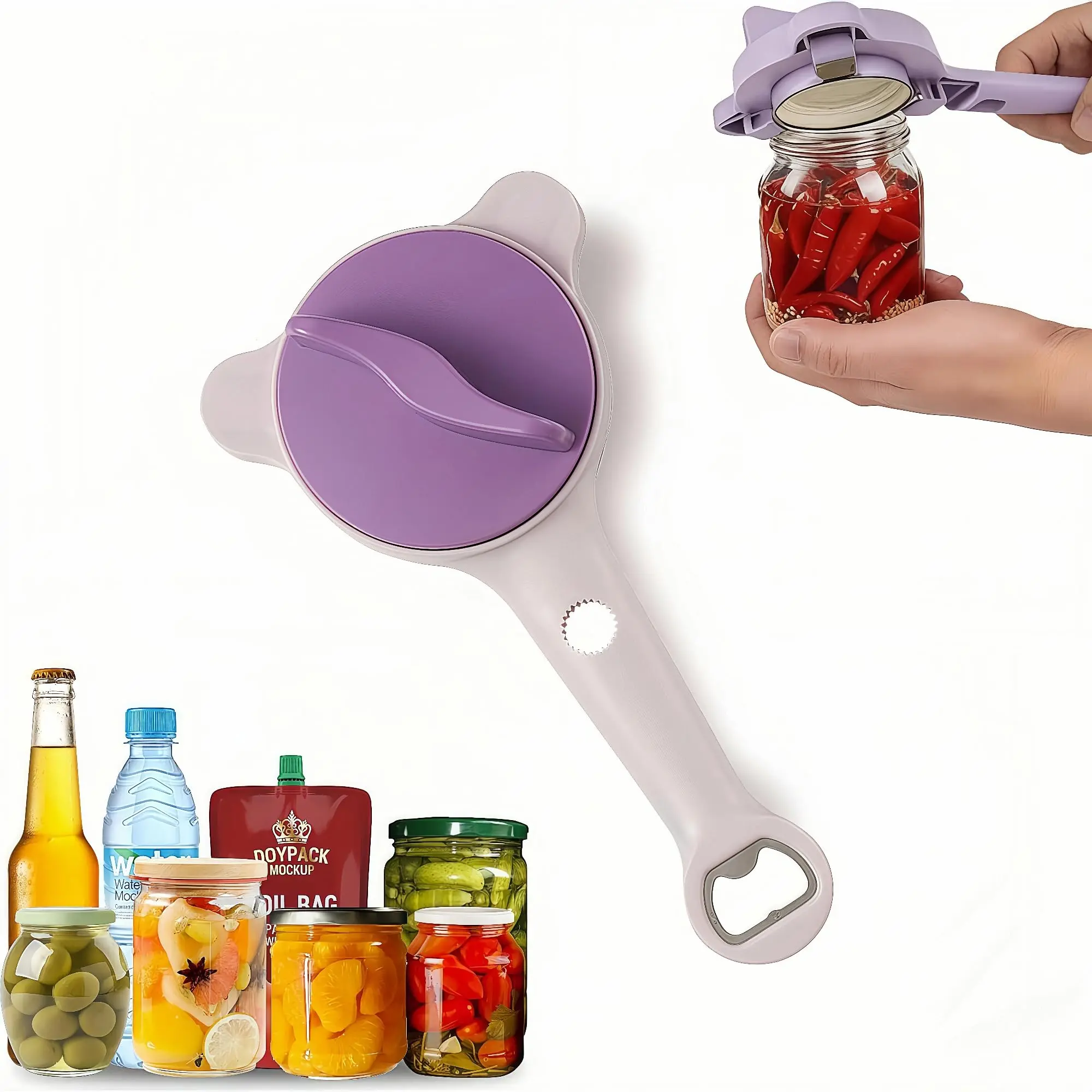 Adjustable Jar Opener for Seniors and Weak Hands, 4-in-1 Lid and Bottle Opener, Stainless Steel Grip Tool for Mason Jars, Pickle Jars, Twist Caps