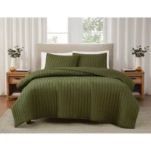 Brooklyn Loom 2pc Twin/Twin Extra Long Percale Quilt Set Olive Green