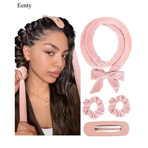 Eenty Heatless Hair Curler, No Heat Hair Curlers to Sleep in, Super Soft Ribbon Wrap for Long Hair, Overnight Heatless Curling Set with Scrunchies and Clip, for All Hair types(Pink)