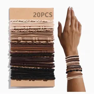 20 PCS Boho Hair Ties, 5 Neutral Colors Bracelets Hair Ties for Thick or Thin Hair, 4 Styles Hair Bands Bracelets, 2.36’’ Cute Hair Ties for Ponytail Holders, No Damage Brown Hair Ties