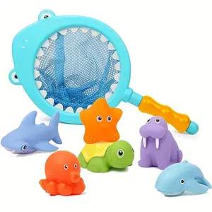 Cute Sea Animal Design Bath Toy Set (1 Set), Temperature Color Change Water Spraying Fishing Shaped Play Set, Swimming Bathroom Shower Pool Accessories, Gifts