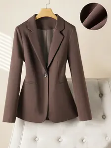Women's Coffee Faux Wool Blend Blazer Jacket Suits, Fall & Winter Fashion Commuter Warm Long Sleeve Workwear Casual Top
