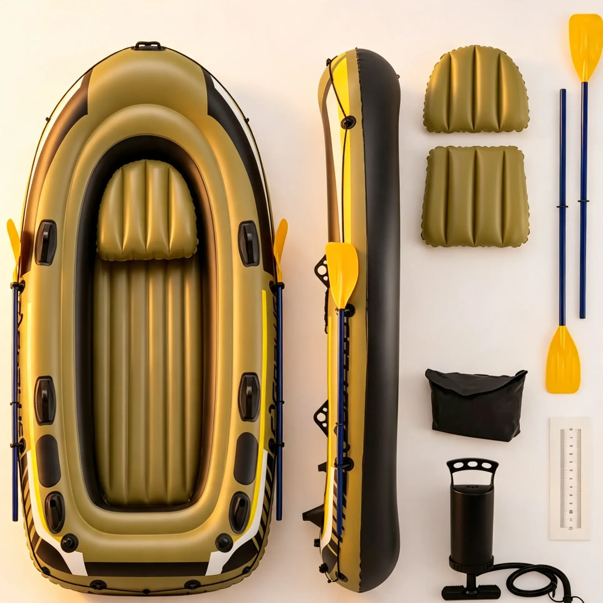 Heavy-Duty Inflatable Kayak - Outdoor Sport Inflatable Water Vessel, 3-4 Person, 748LBS Capacity, 3 Air Chambers, All Accessories Included, Multi Purpose Portable Boat for Fishing, Lake & River Use, Multi Purpose Inflatable
