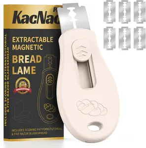 Bread Lame Sourdough Scoring Tool, Extractable & Magnetic Bread Scoring Tool, Scoring Knife for Bread Baking, Bread Razor for Homemade Bread, Sourdough Scorer Tool, Includes 5 Razor Blades-Beige