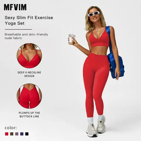 MFVIM Women's 2-Piece Seamless Christmas Sports Set - Exposed Back Vest Sports Bra, High-Waist Cycling Yoga Pants, Skinny Sportswear, Gym Clothes, Matching 2 Piece Sets, Christmas Gifts for Yoga Running