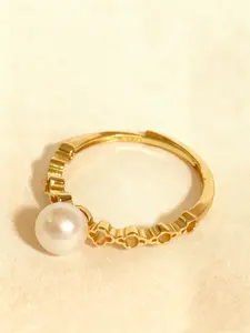 SR Pearl Co. Freshwater Lace Pearl Ring S925 Silver Ring Lace Ring Gold Color and Silver Color Ring One Size Fit ALL (Size Adjustable From Bottome)  Women Gift