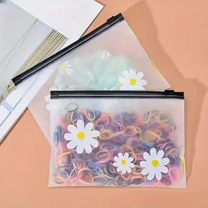 10pcs, Zipper Bag Small Daisy Bag Packaging Translucent Frosted Pull Edge Storage Bag Hair Ring Pencil Bag