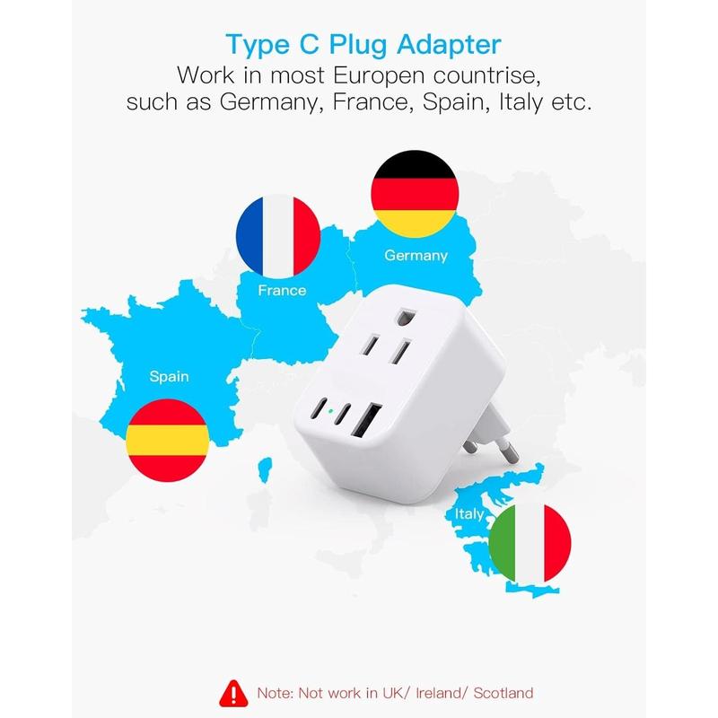 SQ-APT017 European Travel Plug Adapter for International,  Italy Spain Power Adapter 2 Outlets 2 USB C Ports, Type C Adapter Travel Cruise Essentials for US to Most Europe France Germany EU, 2 Pack