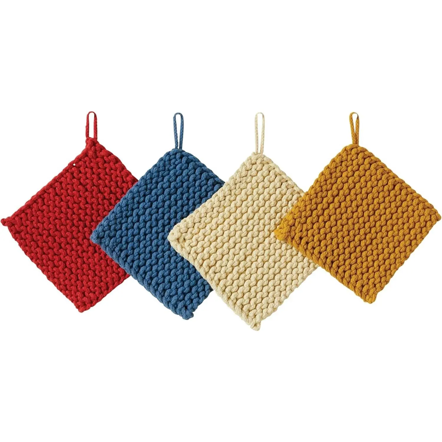 Creative Co-Op Square Cotton Crocheted Pot Holders (Set of 4 Colors)