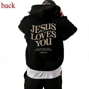 Men's Jesus Loves You slogan Graphic Hoodie -  Long Sleeve Pullover Regular Fit |   Soft & Breathable Fabric, Durable Print, Everyday Comfort, Machine Washable
