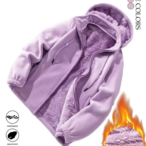LIFE KEEPS MOVING fashionable casual women’s detachable hooded jacket with zippered pockets; long-sleeved women’s top; thick, warm outerwear with lining for autumn/winter; women’s casual warm outerwear for fall/winter; fleece-lined top for fall/winter; ne