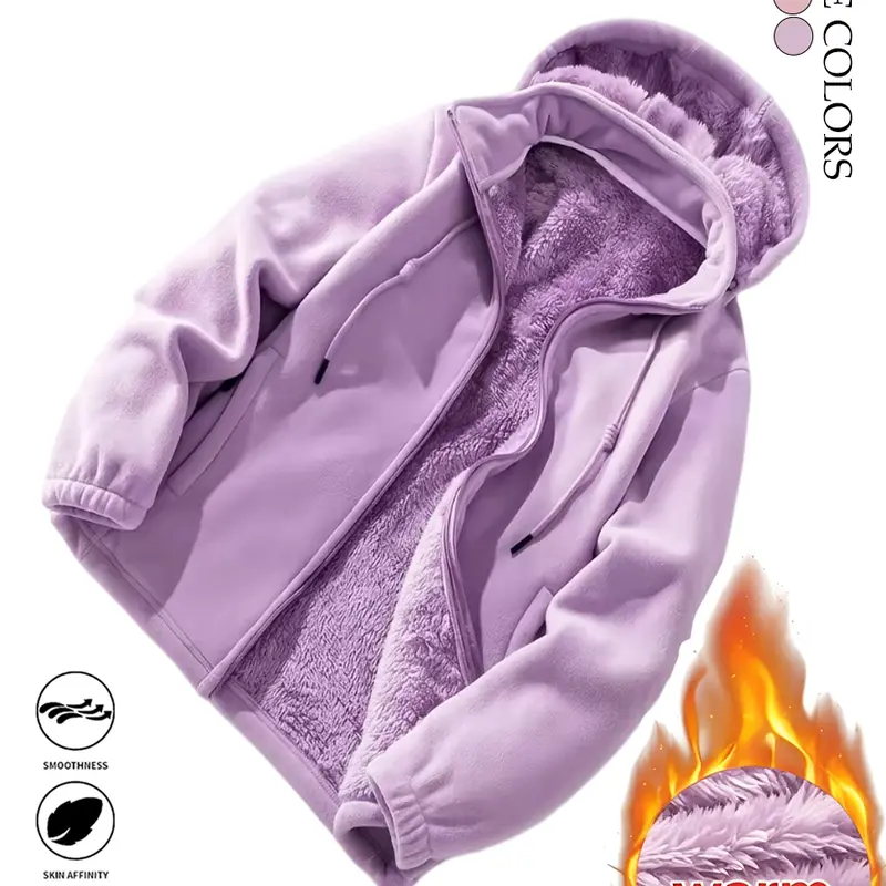 LIFE KEEPS MOVING fashionable casual women’s detachable hooded jacket with zippered pockets; long-sleeved women’s top; thick, warm outerwear with lining for autumn/winter; women’s casual warm outerwear for fall/winter; fleece-lined top for fall/winter; ne